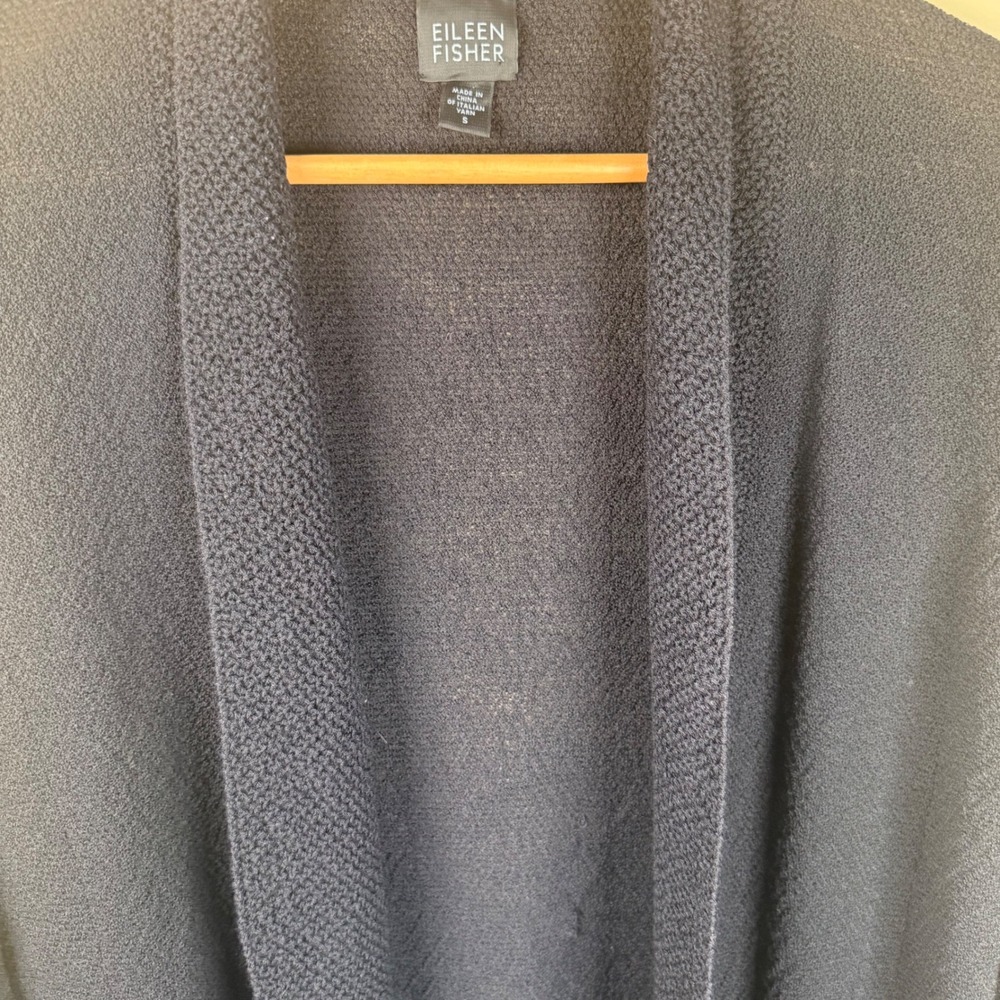 Eileen Fisher Cardigan Womens S Black 100% Wool Italian Yarn Old Money Career - Picture 2 of 9